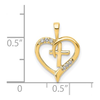 14K Yellow Gold 1/20 ct tw Diamond Heart Cross Pendant – view 2