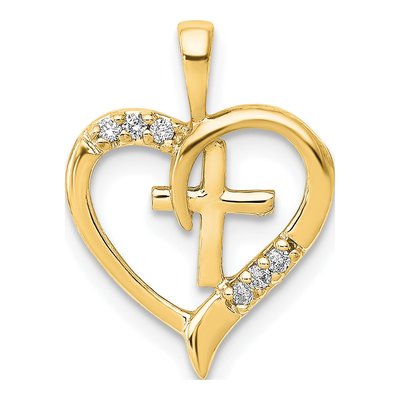 14K Yellow Gold 1/20 ct tw Diamond Heart Cross Pendant