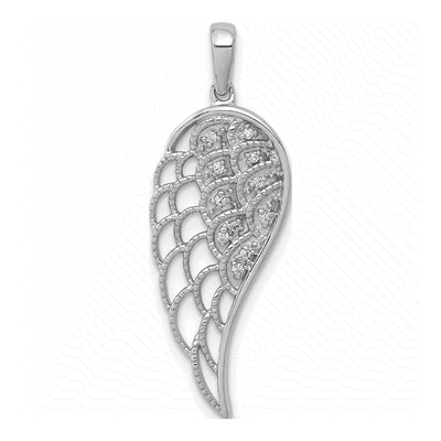 14K White Gold 1/20 ct tw Diamond Open-Work Wing Pendant