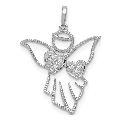 14K White Gold Diamond Angel Pendant