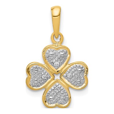 14K Yellow Gold Diamond Four Leaf Clover Pendant