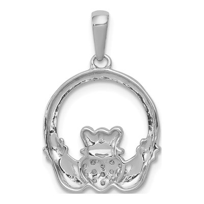 14K White Gold 1/8 ct tw Diamond Claddagh Circle Pendant – view 4