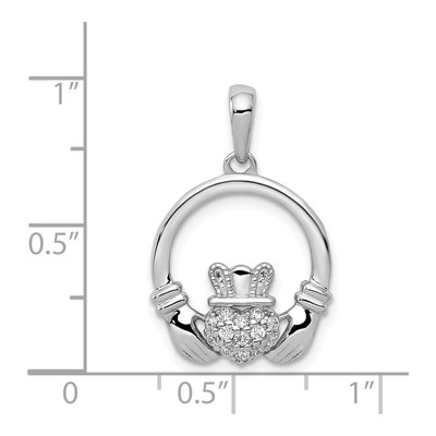 14K White Gold 1/8 ct tw Diamond Claddagh Circle Pendant – view 5