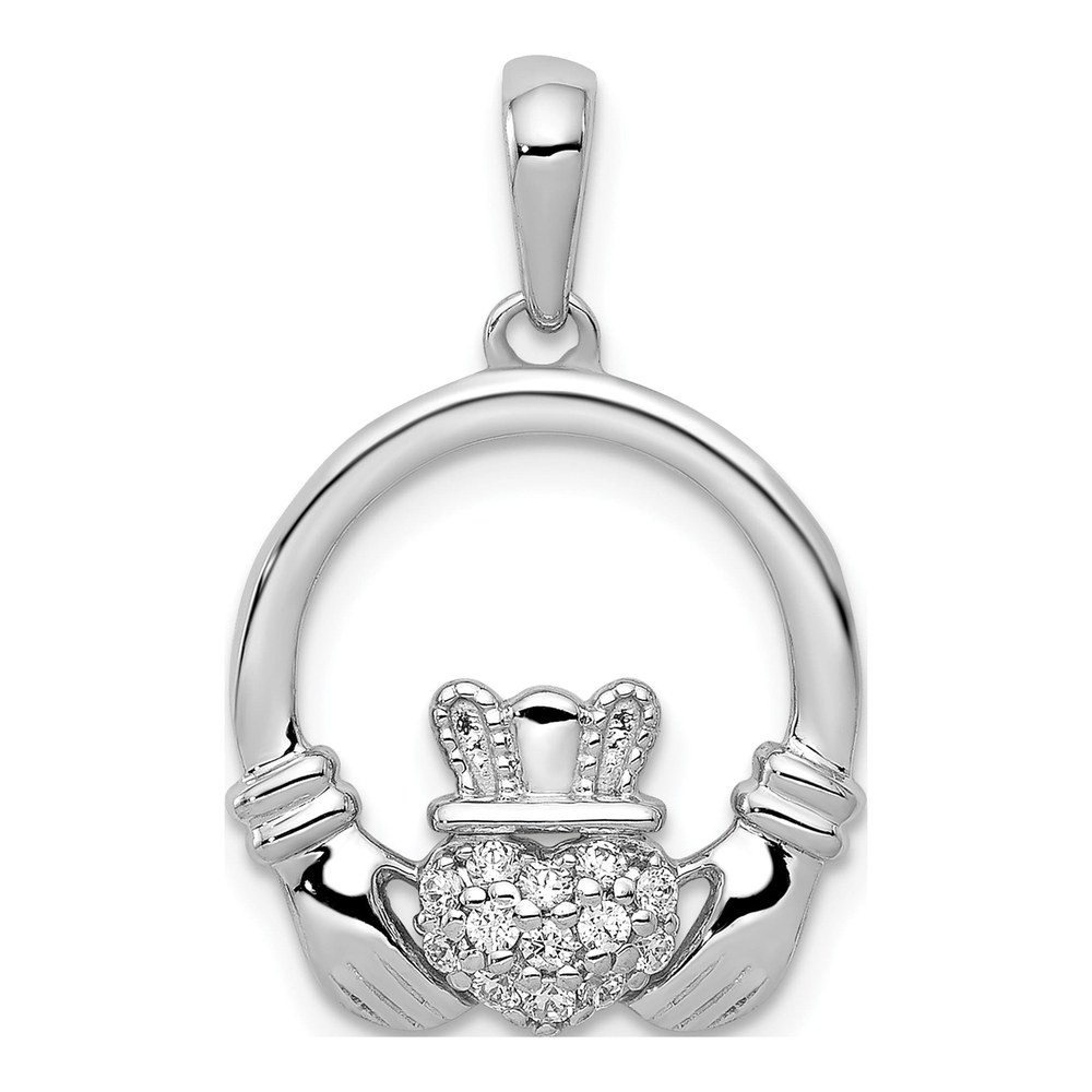 14K White Gold 1/8 ct tw Diamond Claddagh Circle Pendant