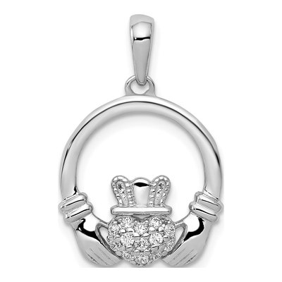 14K White Gold 1/8 ct tw Diamond Claddagh Circle Pendant