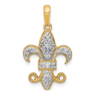 14K Yellow Gold 1/5 ct tw Lab-Grown Diamond Fleur de Lis Pendant
