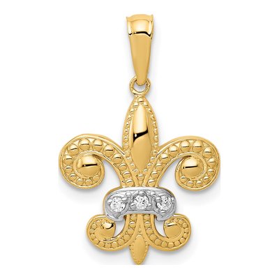 14K Yellow Gold Diamond Fleur de Lis Pendant