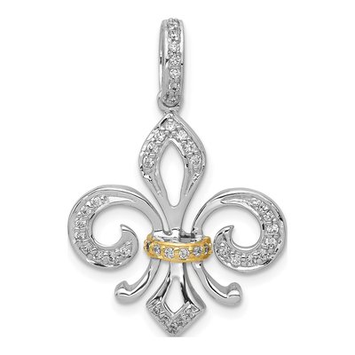 14K Two-Tone Gold 1/5 ct tw Diamond Fleur de Lis Pendant