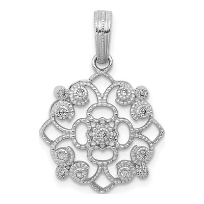 14K White Gold 1/15 ct tw Diamond Vintage Filigree Pendant