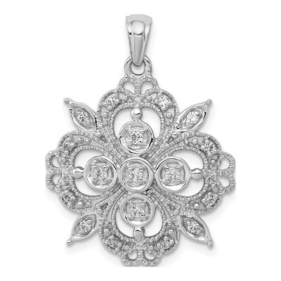 14K White Gold 1/4 ct tw Lab-Grown Diamond Filigree Pendant