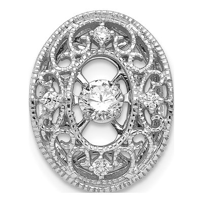 14K White Gold 1/4 ct tw Diamond Oval Filigree Slide Pendant