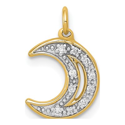 14K Yellow Gold 1/20 ct tw Diamond Moon Pendant