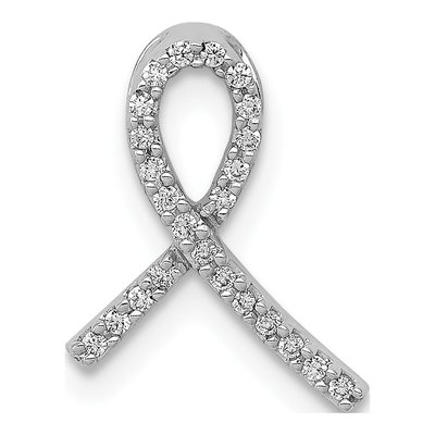 14K White Gold 1/10 ct tw Diamond Awareness Ribbon Slide Pendant