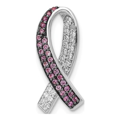 14K White Gold 1/8 ct tw Diamond Awareness Ribbon Slide Pendant