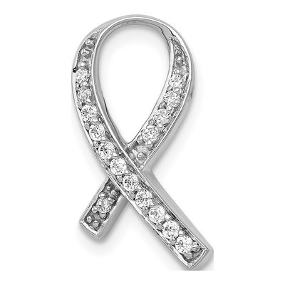 14K White Gold 1/8 ct tw Diamond Awareness Ribbon Slide Pendant