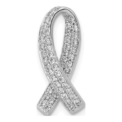 14K White Gold 1/3 ct tw Diamond Awareness Ribbon Charm