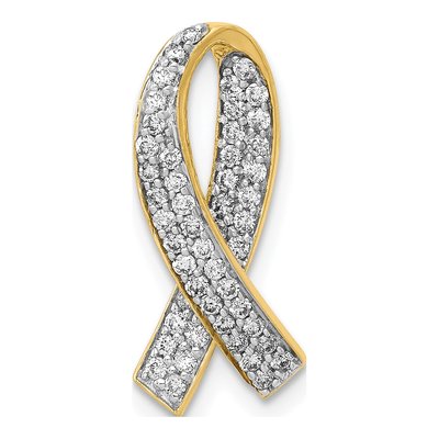 14K Yellow Gold 1/3 ct tw Diamond Awareness Ribbon Slide Pendant