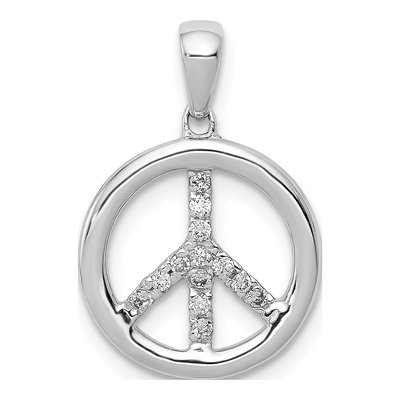 14K White Gold 1/10 ct tw Diamond Peace Sign Pendant