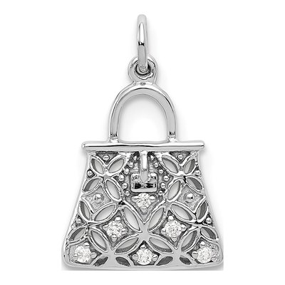 14K White Gold Diamond Handbag Pendant