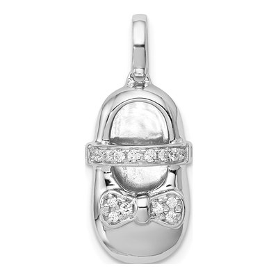 14K White Gold 1/10 ct tw Diamond Baby Shoe Pendant