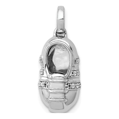 14K White Gold 1/20 ct tw Diamond Baby Boy Shoe Pendant