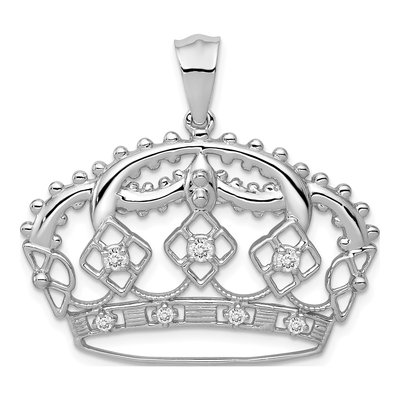 14K White Gold 1/5 ct tw Diamond Crown Pendant
