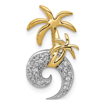 14K Two-Tone Gold 1/10 ct tw Diamond Palm Tree Wave Slide Pendant