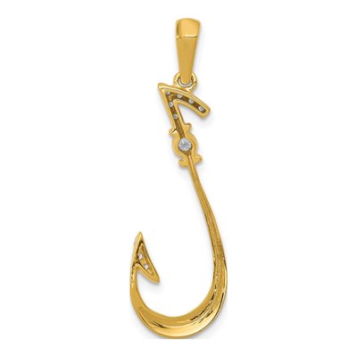 14K Yellow Gold 1/8 ct tw Diamond Fish Hook Pendant – view 4