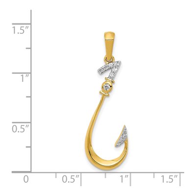14K Yellow Gold 1/8 ct tw Diamond Fish Hook Pendant – view 5