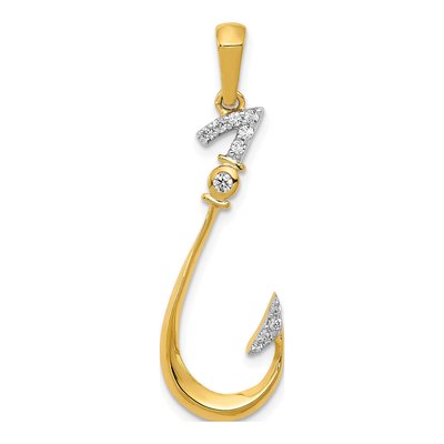 14K Yellow Gold 1/8 ct tw Diamond Fish Hook Pendant