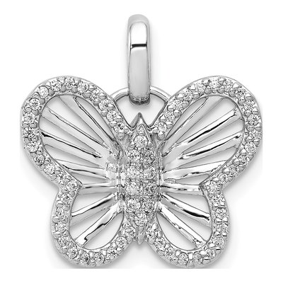 14K White Gold 1/5 ct tw Diamond Butterfly Pendant