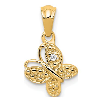 14K Yellow Gold Diamond Butterfly Pendant