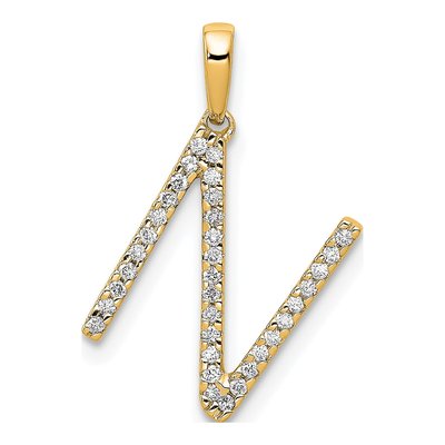 14K Yellow Gold 1/10 ct tw Diamond Letter N Pendant