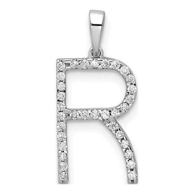 14K White Gold 1/8 ct tw Diamond Letter R Pendant