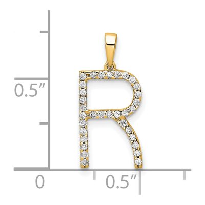 14K Yellow Gold 1/8 ct tw Diamond Letter R Pendant – view 4