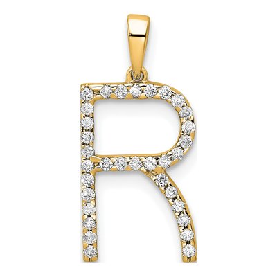 14K Yellow Gold 1/8 ct tw Diamond Letter R Pendant