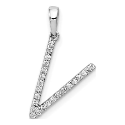 14K White Gold 1/10 ct tw Diamond Letter V Pendant