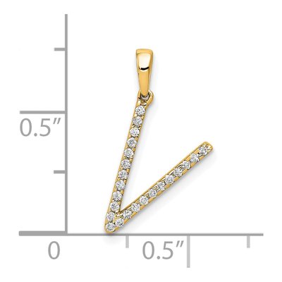 14K Yellow Gold 1/10 ct tw Diamond Letter V Pendant – view 4