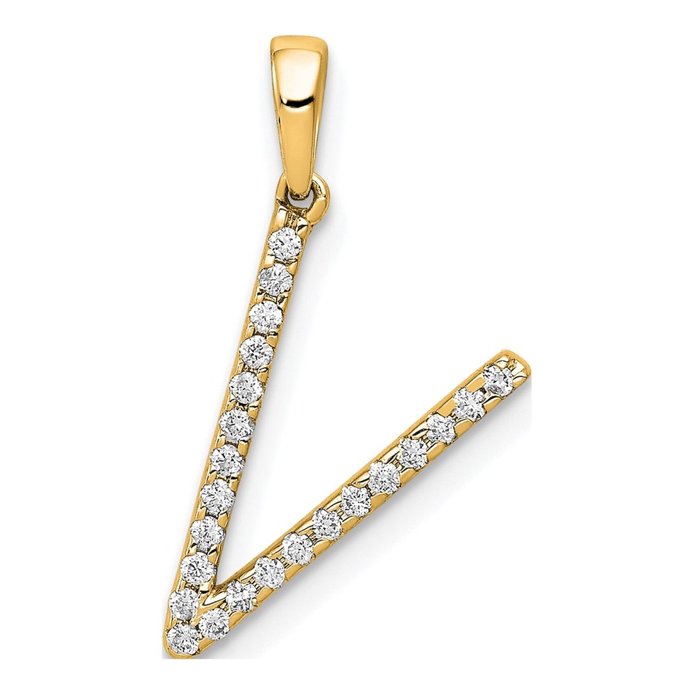 14K Yellow Gold 1/10 ct tw Diamond Letter V Pendant