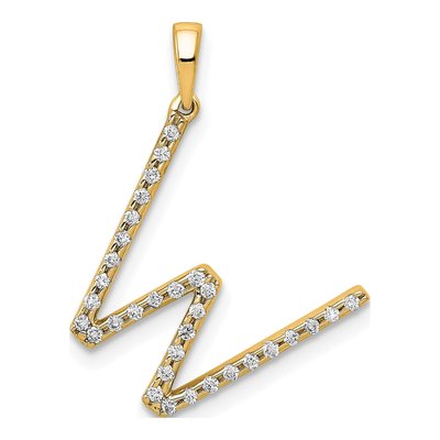 14K Yellow Gold 1/8 ct tw Diamond Letter W Pendant