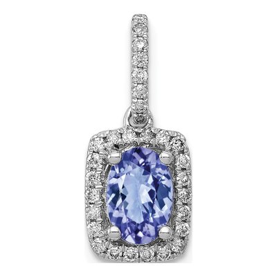 14K White Gold 1/6 ct tw Tanzanite & Diamond Halo Pendant