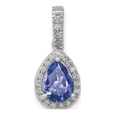 14K White Gold 1/8 ct tw Tanzanite & Diamond Pear Halo Pendant