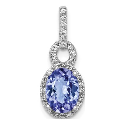 14K White Gold 1/6 ct tw Tanzanite & Diamond Oval Halo Pendant