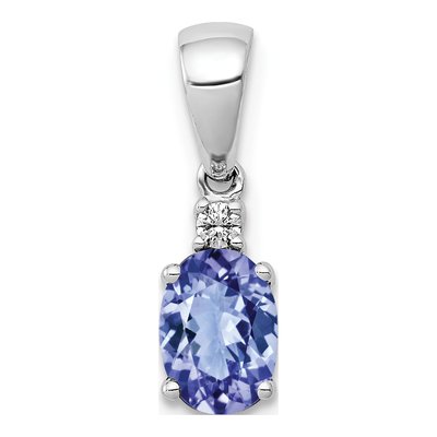 14K White Gold Tanzanite & Diamond Oval Pendant