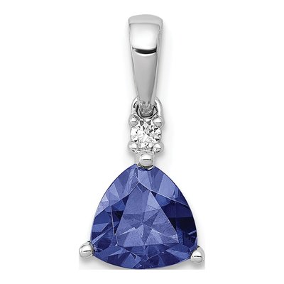 14K White Gold Tanzanite & Diamond Trillion Pendant