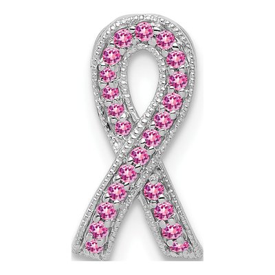 14K White Gold Lab-Created Pink Sapphire Awareness Ribbon Slide Pendant