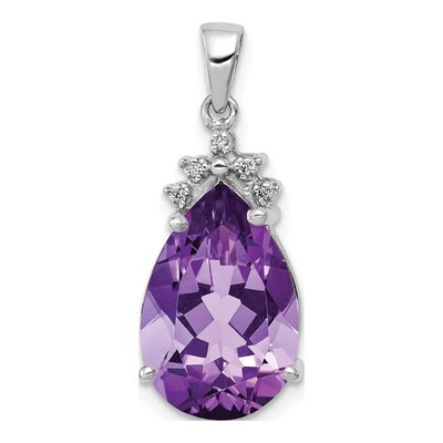14K White Gold Amethyst Pear Pendant