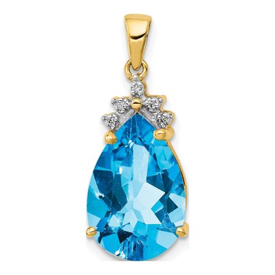 14K Yellow Gold Swiss Blue Topaz Pear Pendant