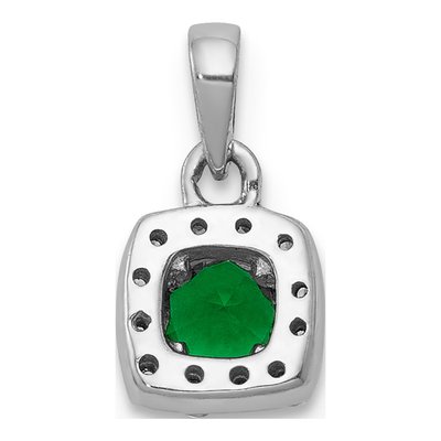 14K White Gold 1/10 ct tw Emerald & Diamond Square Halo Pendant – view 4