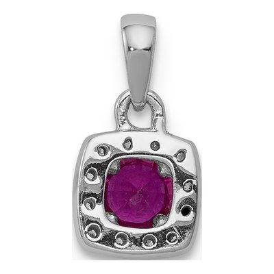 14K White Gold 1/10 ct tw Ruby & Diamond Square Halo Pendant – view 4